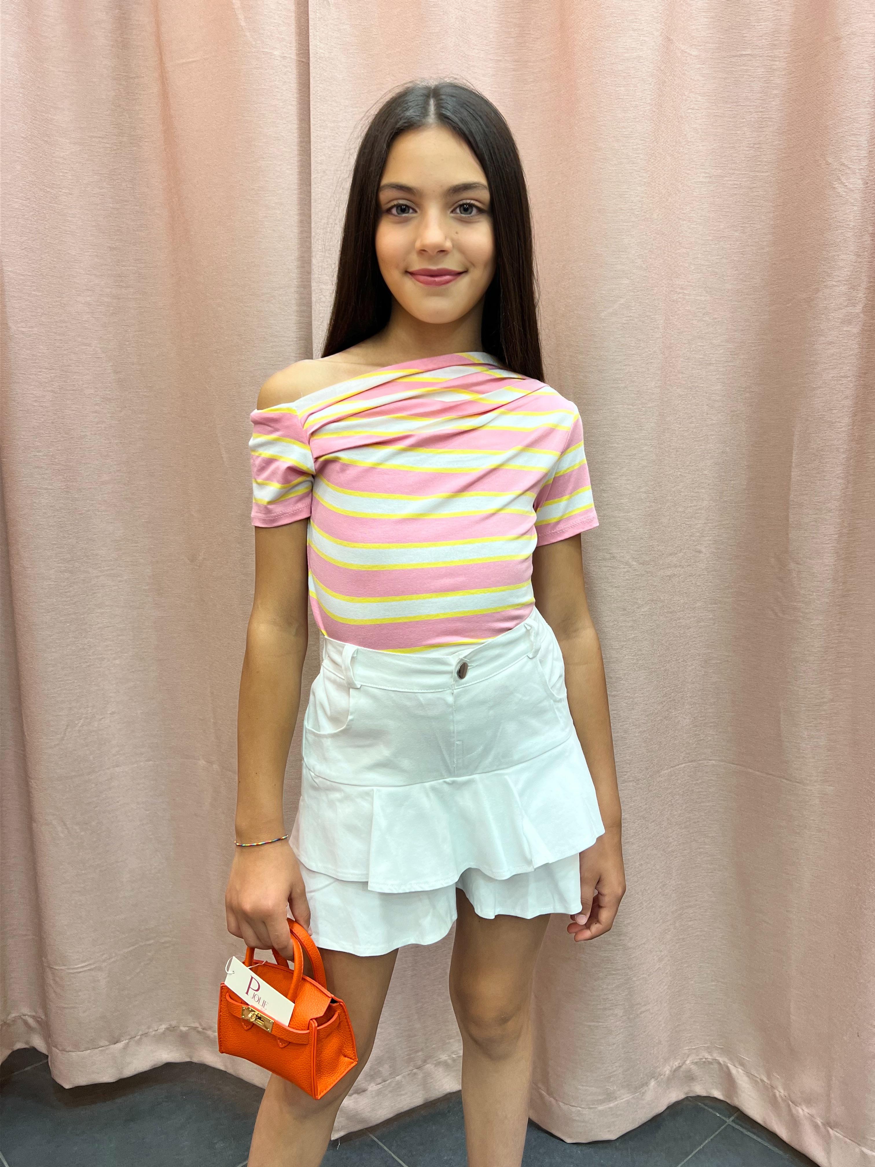 Maglia body a righe rosa